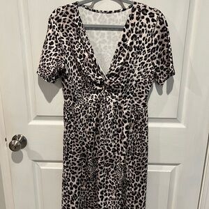 NWOT - Leopard Print Twist-Front Women’s Dress in Beige and Black